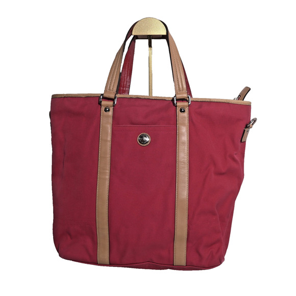 Coach Voyage Canvas Tote Statement Shoulder Bag Canvas Tan Leather D09264-F77125 - Picture 1 of 16
